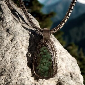 Massive Vintage Emer Thompson Turquoise 5" Sterling Silver 925 Pendant and 925 S